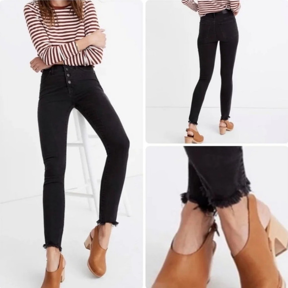 Madewell jeans 10" High-Rise Jeggings black Buttonfly raw hem 28P - Picture 2 of 6